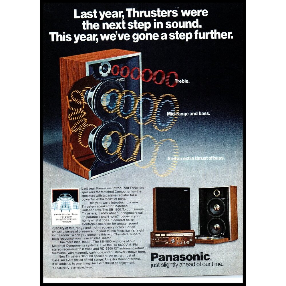 1978 Panasonic SB-1800 Thrusters Speakers Vintage Print Ad Audiophile Wall Art